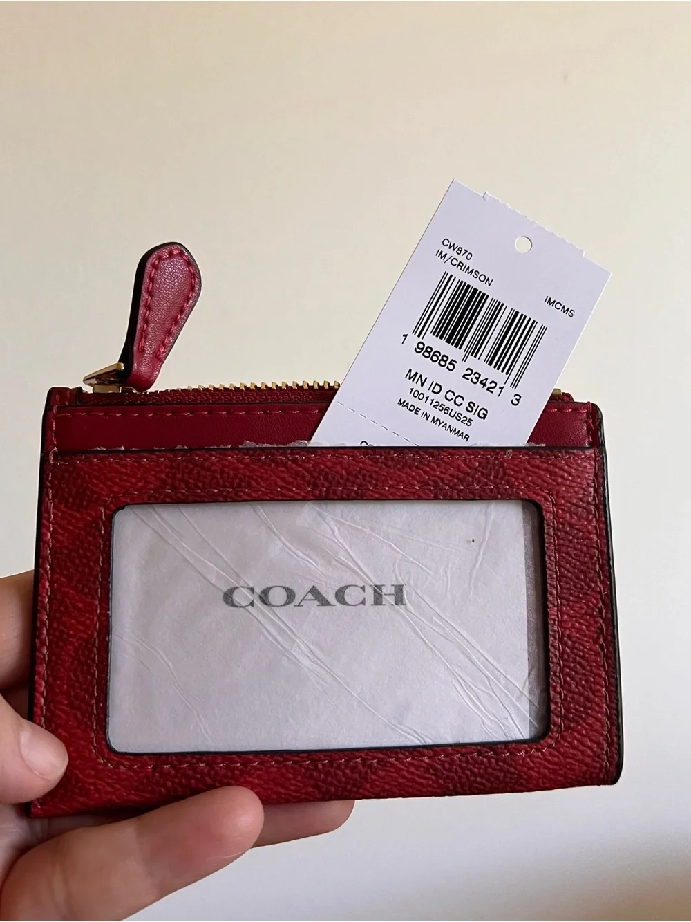 NWT Coach! Mini Skinny ID Case in Signature Canvas Crimson Red ♥️